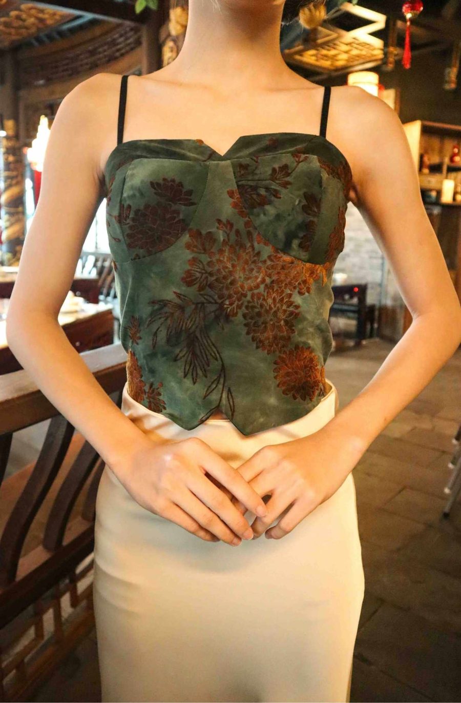 Velvet Floral Print Cami Top - Image 2