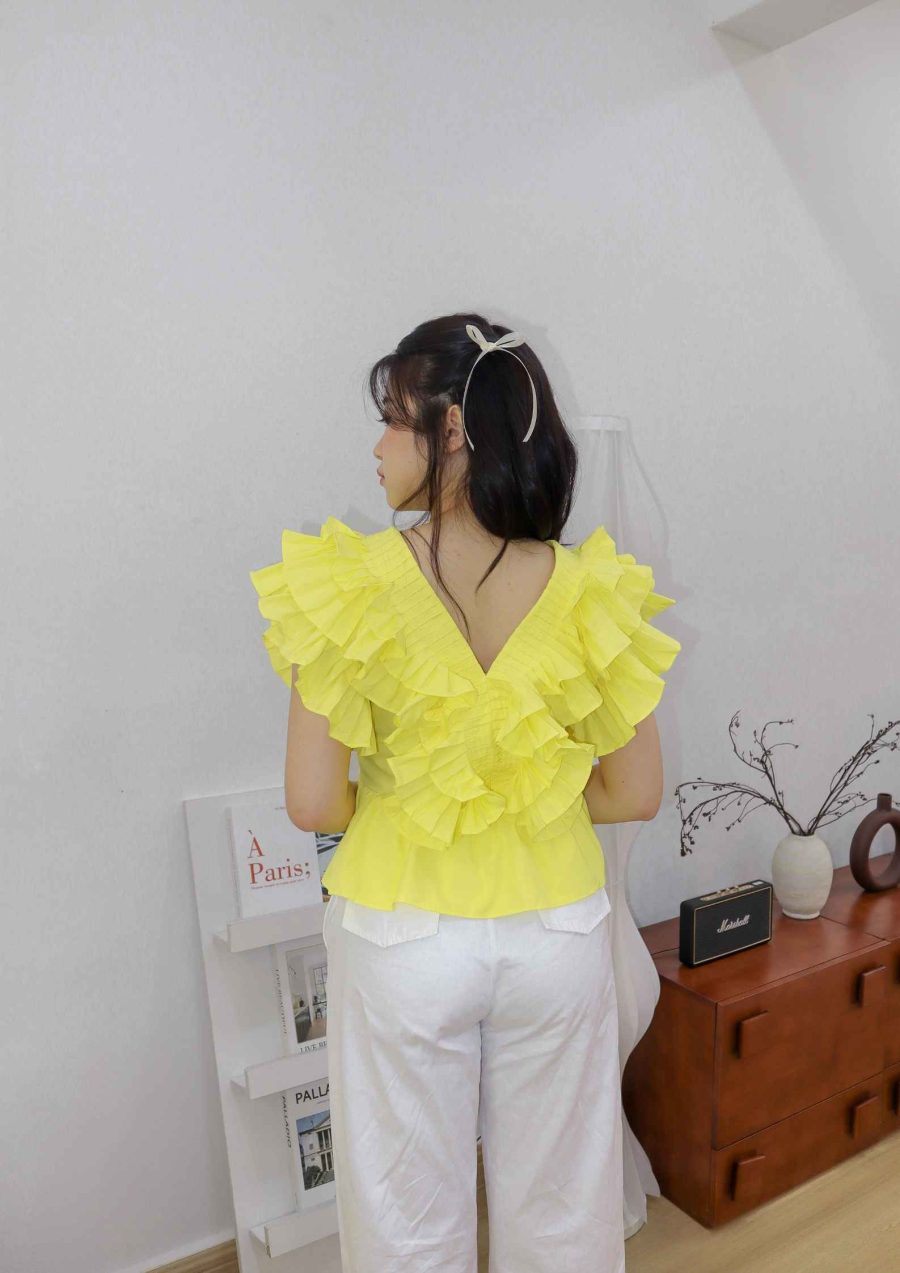 V-neck Ruffle Trim Top - Image 3