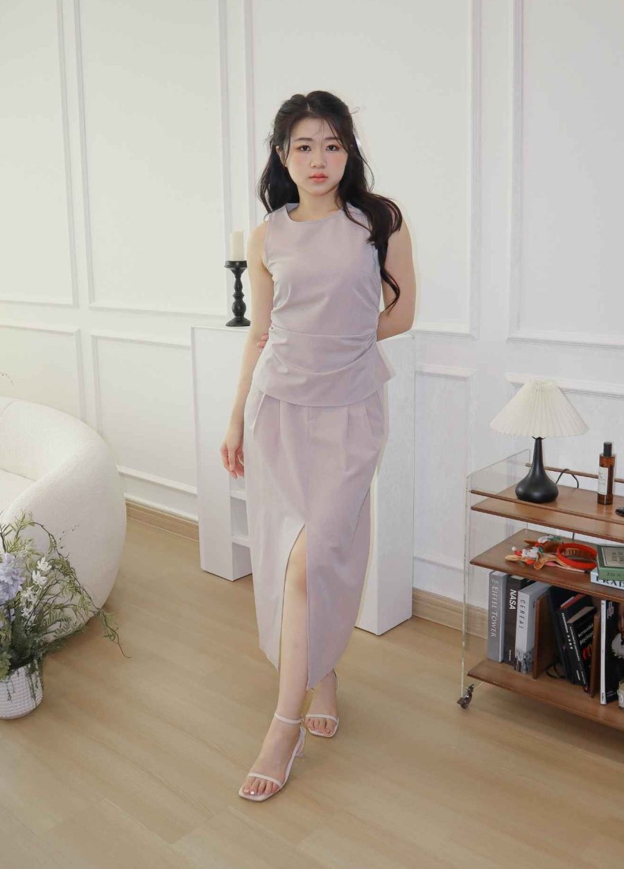 Sleeveless Ruched Top & Skirt Sets