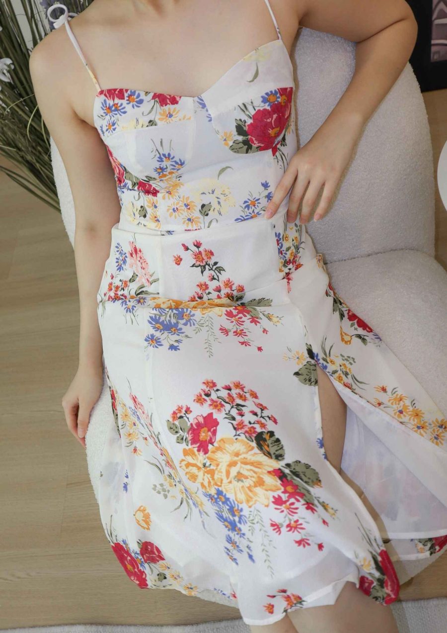 Front Slit Colorful Floral Print Cami Dress - Image 6