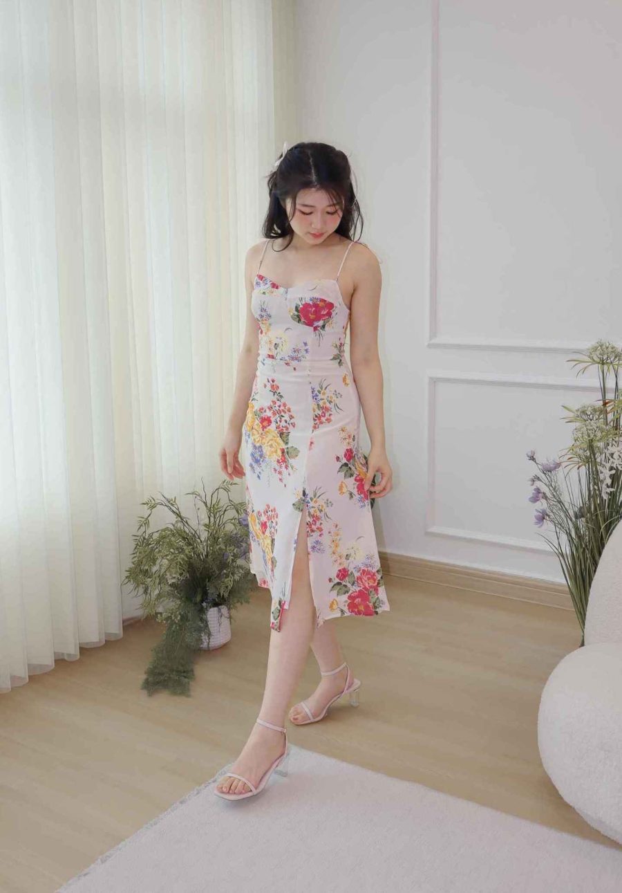 Front Slit Colorful Floral Print Cami Dress - Image 2